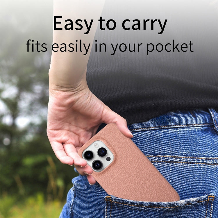For iPhone 15 Pro Litchi Oil Edge Leather Back Phone Case(Pink) - HoMEdemic™ 