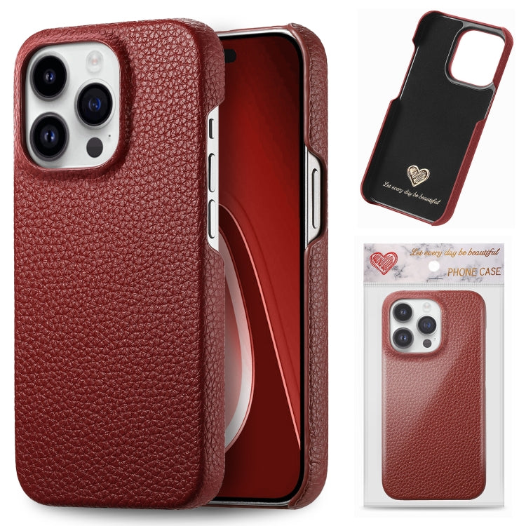 For iPhone 15 Pro Litchi Oil Edge Leather Back Phone Case(Red) - HoMEdemic™ 