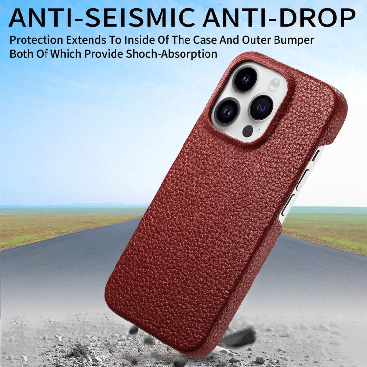 For iPhone 15 Pro Litchi Oil Edge Leather Back Phone Case(Red) - HoMEdemic™ 