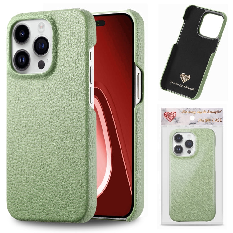 For iPhone 15 Pro Litchi Oil Edge Leather Back Phone Case(Tea Green) - HoMEdemic™ 