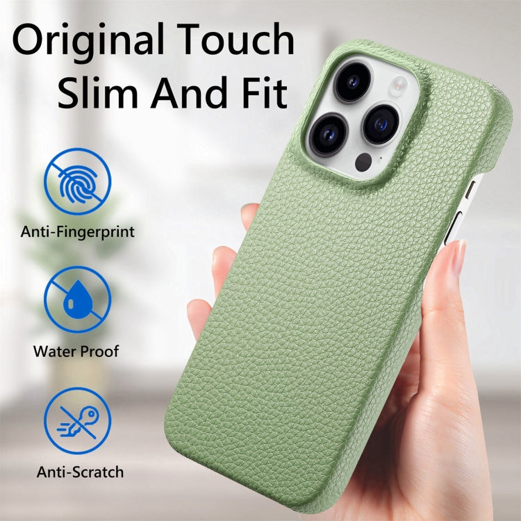 For iPhone 15 Pro Litchi Oil Edge Leather Back Phone Case(Tea Green) - HoMEdemic™ 
