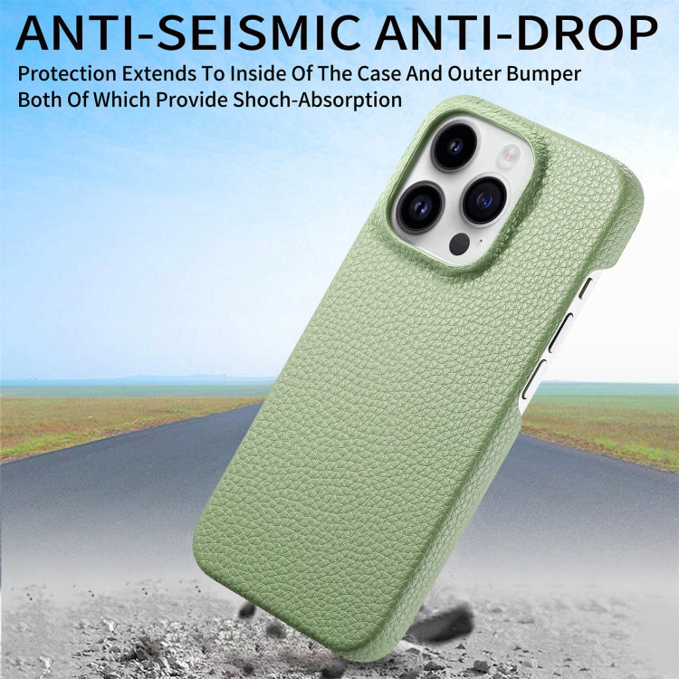 For iPhone 15 Pro Litchi Oil Edge Leather Back Phone Case(Tea Green) - HoMEdemic™ 