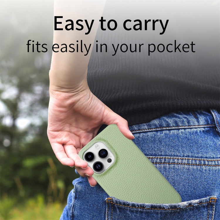 For iPhone 15 Pro Litchi Oil Edge Leather Back Phone Case(Tea Green) - HoMEdemic™ 