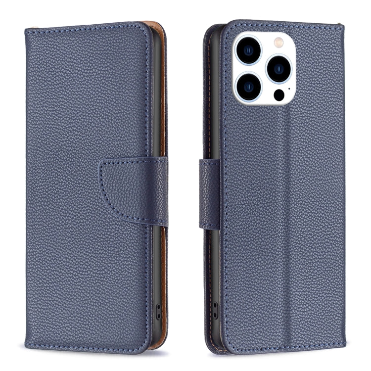 For iPhone 15 Pro Litchi Texture Pure Color Flip Leather Phone Case(Blue) - HoMEdemic™ 