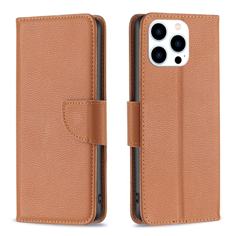 For iPhone 15 Pro Litchi Texture Pure Color Flip Leather Phone Case(Brown) - HoMEdemic™ 