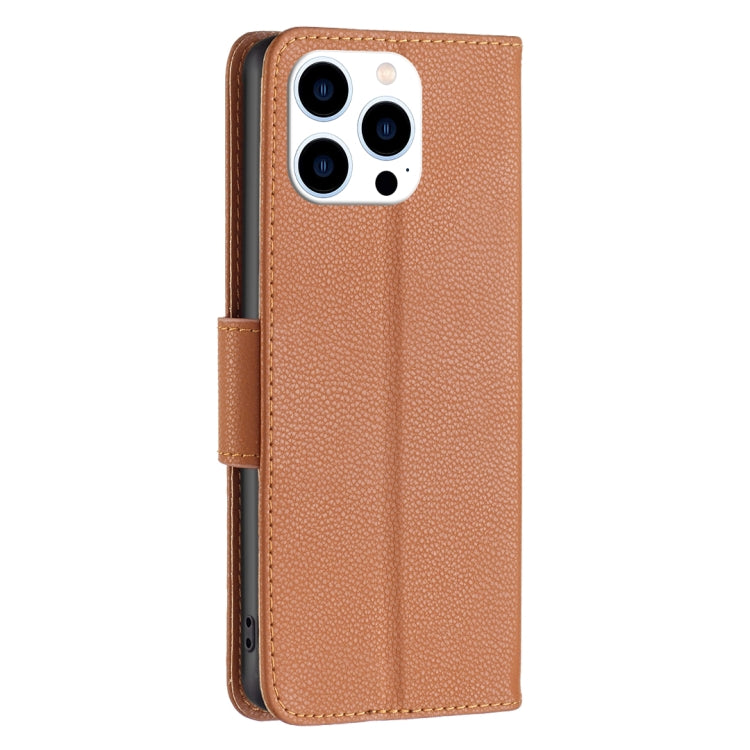 For iPhone 15 Pro Litchi Texture Pure Color Flip Leather Phone Case(Brown) - HoMEdemic™ 