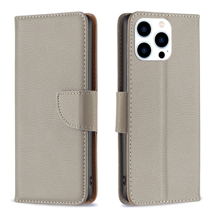 For iPhone 15 Pro Litchi Texture Pure Color Flip Leather Phone Case(Grey) - HoMEdemic™ 