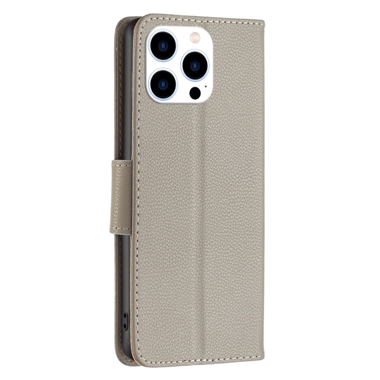 For iPhone 15 Pro Litchi Texture Pure Color Flip Leather Phone Case(Grey) - HoMEdemic™ 