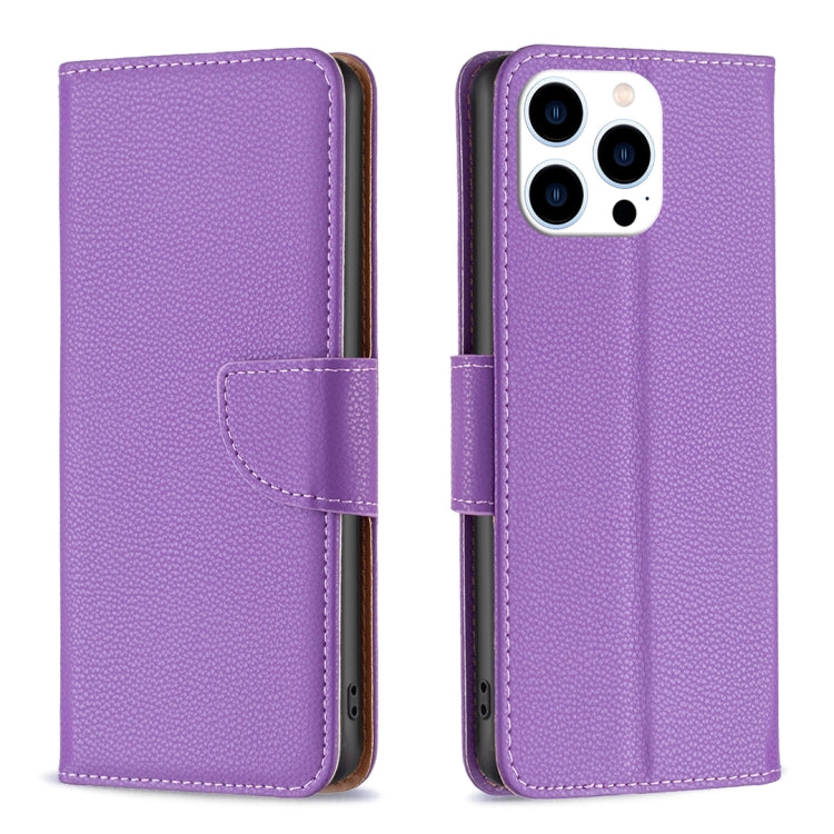 For iPhone 15 Pro Litchi Texture Pure Color Flip Leather Phone Case(Purple) - HoMEdemic™ 