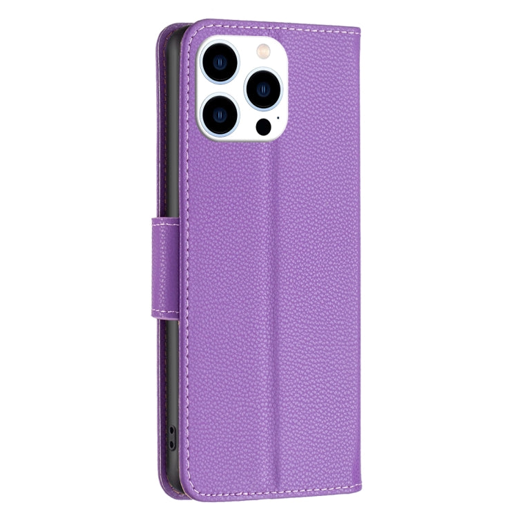 For iPhone 15 Pro Litchi Texture Pure Color Flip Leather Phone Case(Purple) - HoMEdemic™ 
