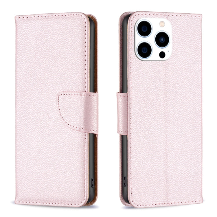 For iPhone 15 Pro Litchi Texture Pure Color Flip Leather Phone Case(Rose Gold) - HoMEdemic™ 