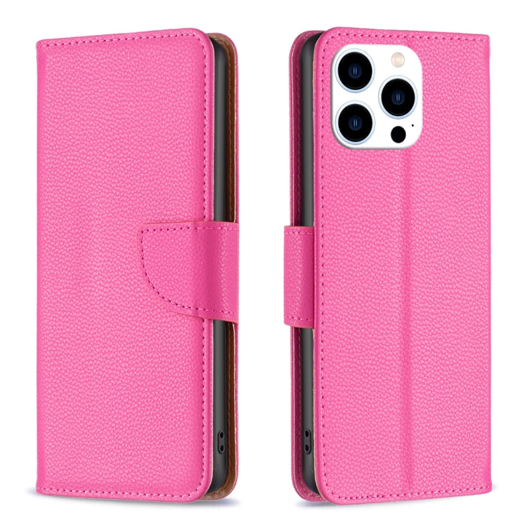 For iPhone 15 Pro Litchi Texture Pure Color Flip Leather Phone Case(Rose Red) - HoMEdemic™ 