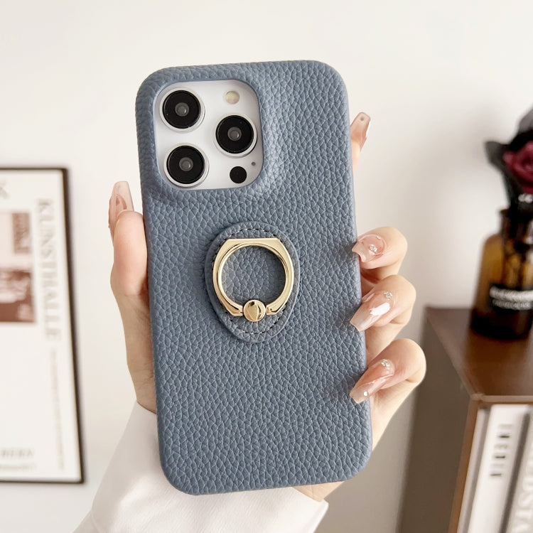 For iPhone 15 Pro Litchi Texture Ring Holder Shockproof Phone Case(Grey) - HoMEdemic™ 