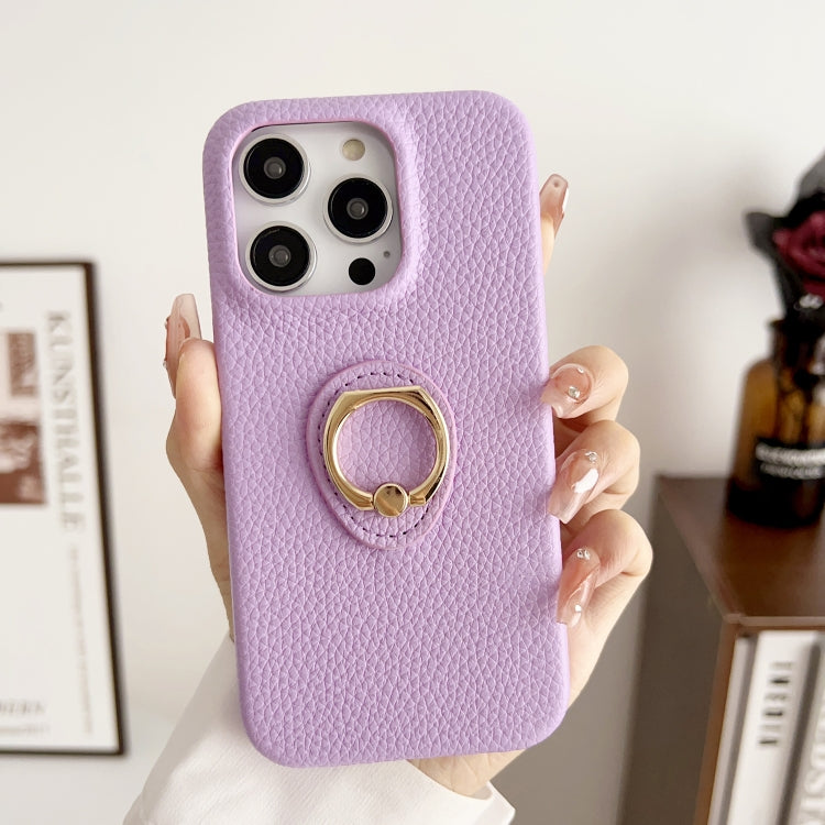For iPhone 15 Pro Litchi Texture Ring Holder Shockproof Phone Case(Purple) - HoMEdemic™ 