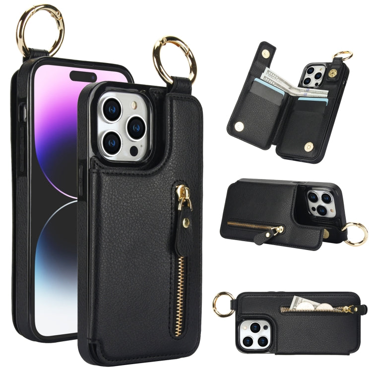 For iPhone 15 Pro Litchi Texture Zipper Double Buckle Card Bag Phone Case(Black) - HoMEdemic™ 