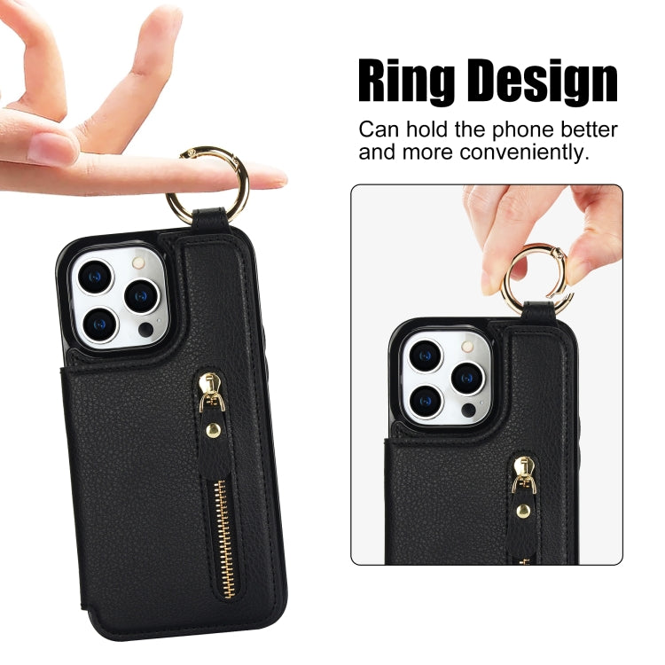 For iPhone 15 Pro Litchi Texture Zipper Double Buckle Card Bag Phone Case(Black) - HoMEdemic™ 
