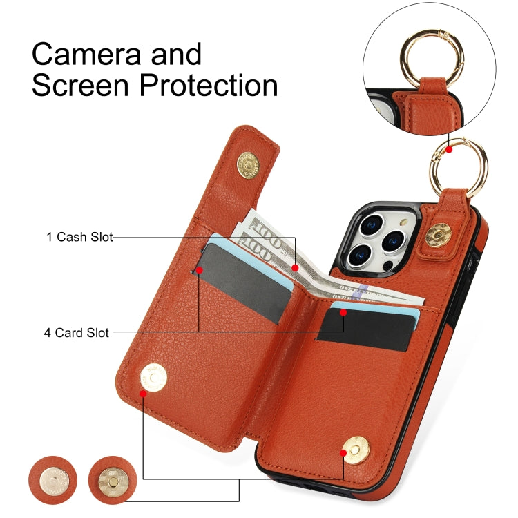 For iPhone 15 Pro Litchi Texture Zipper Double Buckle Card Bag Phone Case(Brown) - HoMEdemic™ 