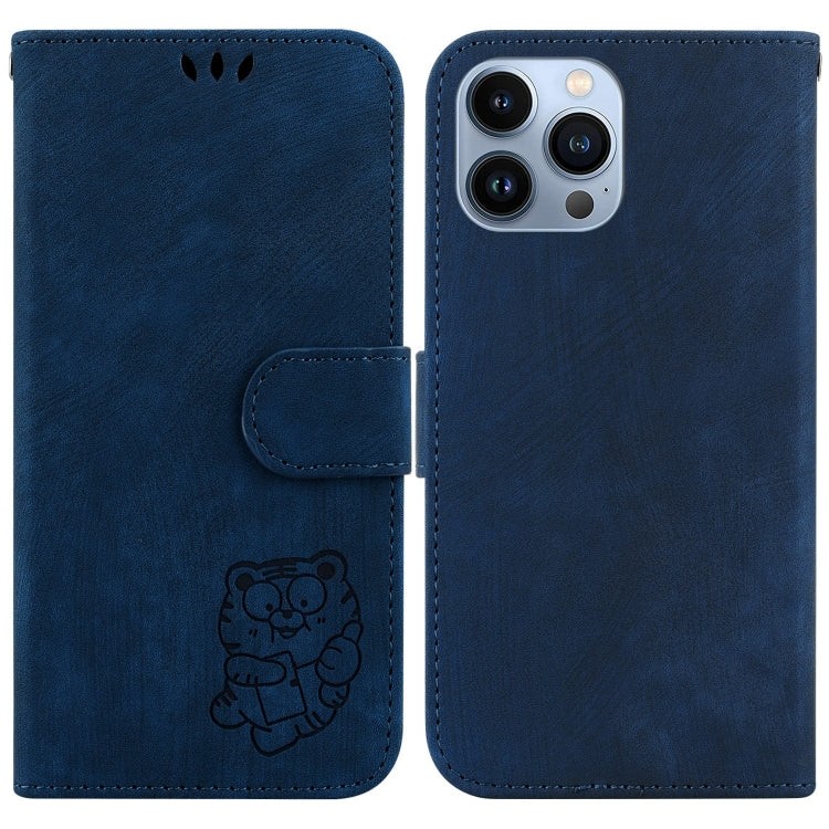 For iPhone 15 Pro Little Tiger Embossed Leather Phone Case(Dark Blue) - HoMEdemic™ 