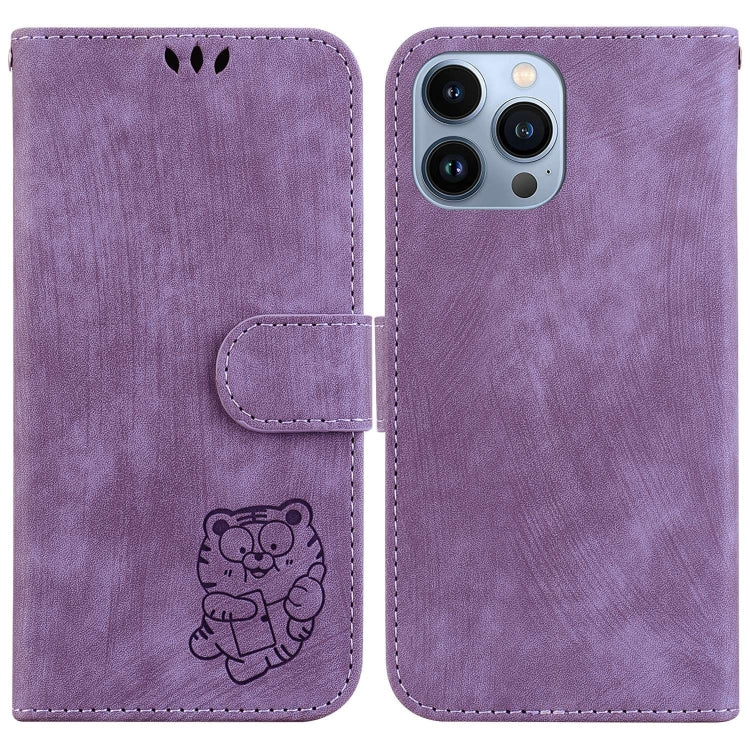 For iPhone 15 Pro Little Tiger Embossed Leather Phone Case(Purple) - HoMEdemic™ 