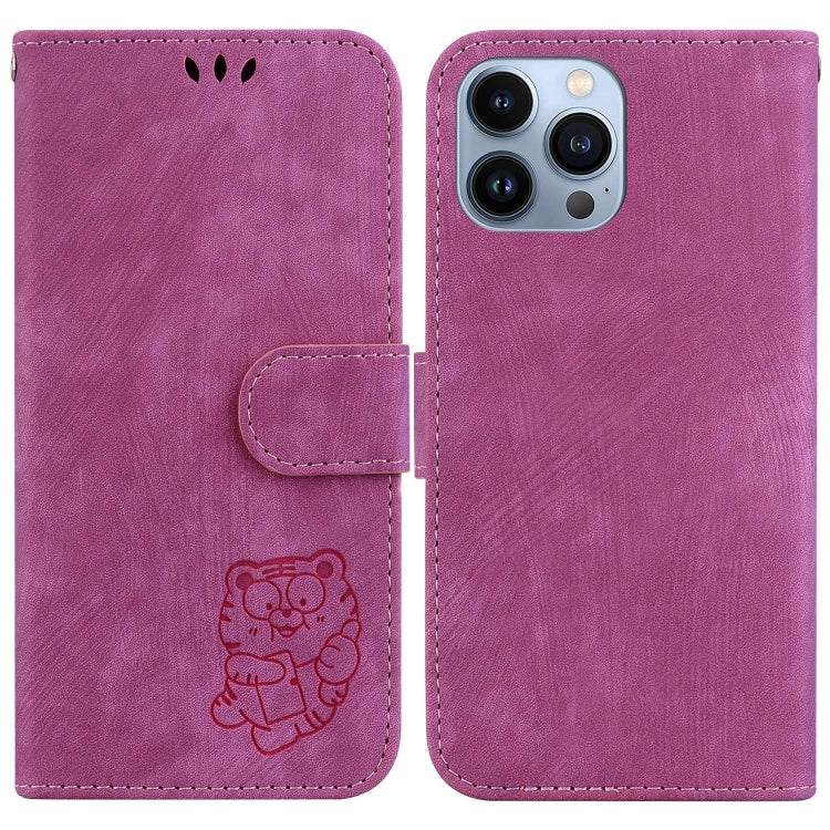 For iPhone 15 Pro Little Tiger Embossed Leather Phone Case(Rose Red) - HoMEdemic™ 