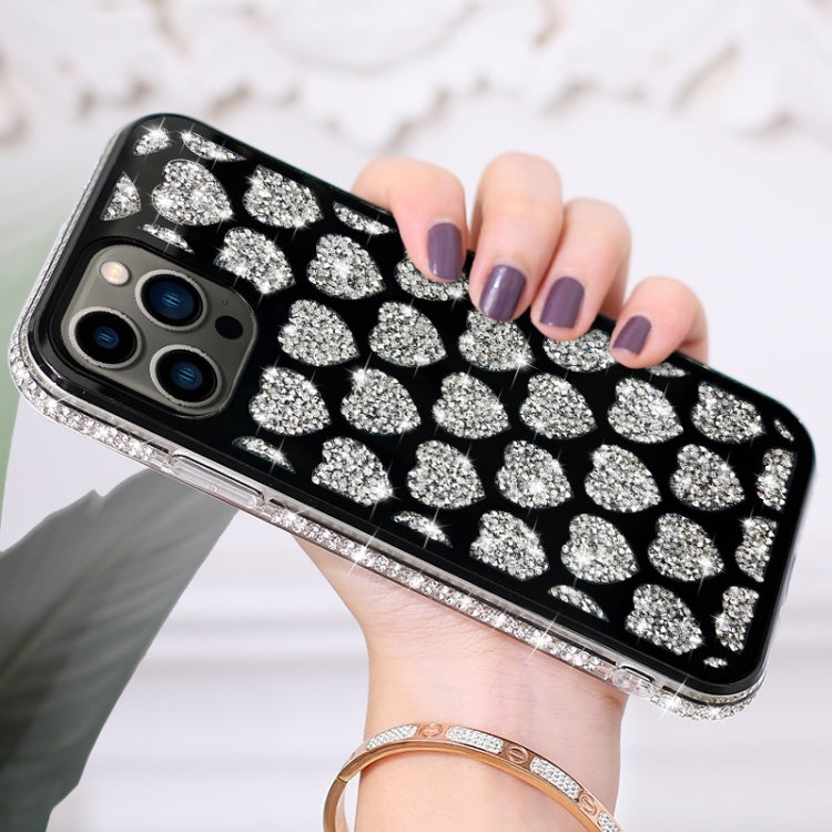 For iPhone 15 Pro Love Hearts Diamond Mirror TPU Phone Case(Black) - HoMEdemic™ 