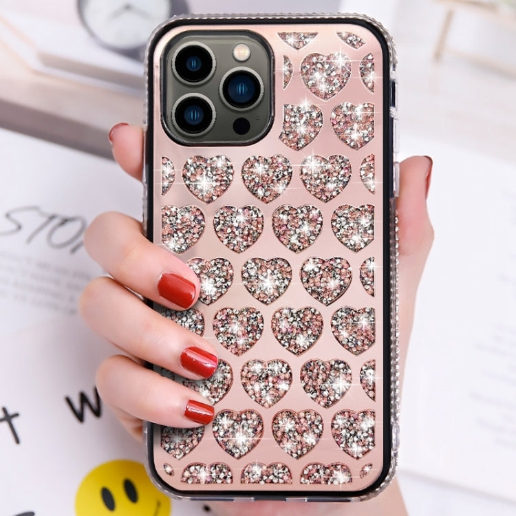 For iPhone 15 Pro Love Hearts Diamond Mirror TPU Phone Case(Rose Gold) - HoMEdemic™ 