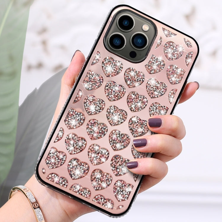 For iPhone 15 Pro Love Hearts Diamond Mirror TPU Phone Case(Rose Gold) - HoMEdemic™ 