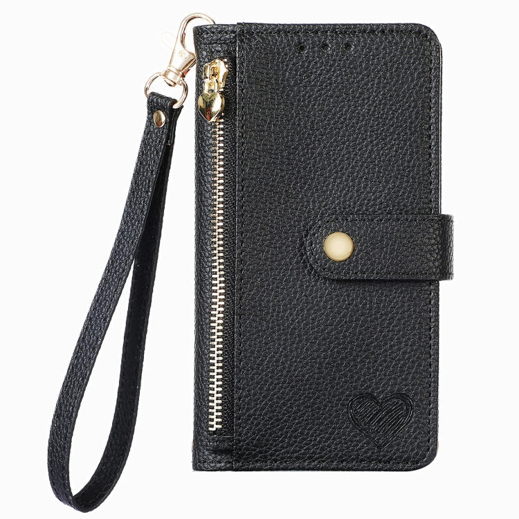 For iPhone 15 Pro Love Zipper Lanyard Leather Phone Case(Black) - HoMEdemic™ 