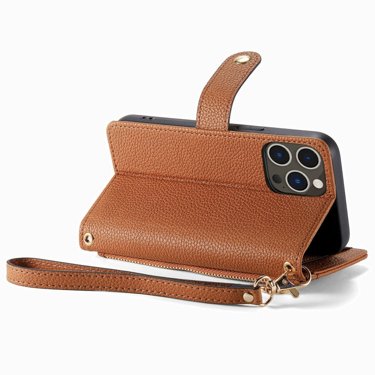 For iPhone 15 Pro Love Zipper Lanyard Leather Phone Case(Brown) - HoMEdemic™ 