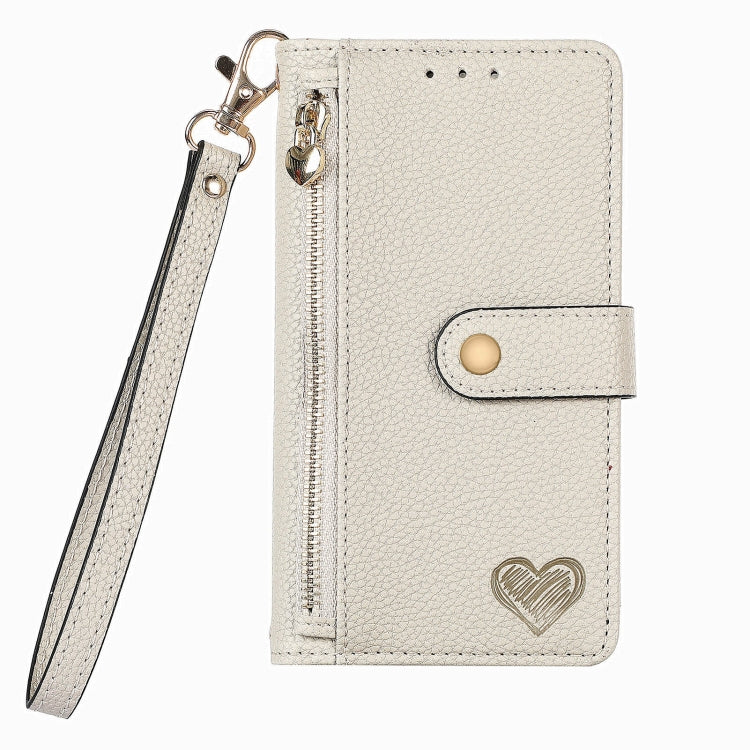For iPhone 15 Pro Love Zipper Lanyard Leather Phone Case(Gray) - HoMEdemic™ 
