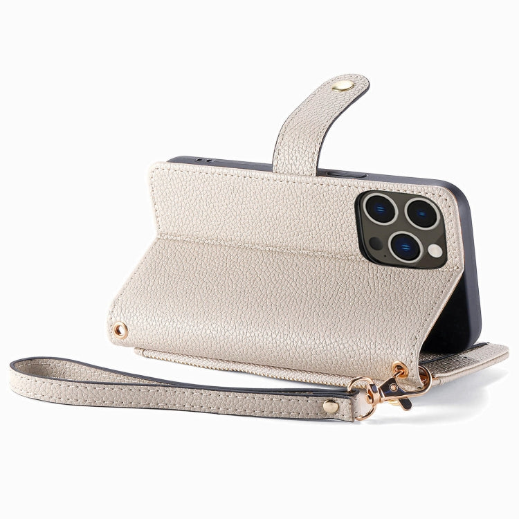 For iPhone 15 Pro Love Zipper Lanyard Leather Phone Case(Gray) - HoMEdemic™ 