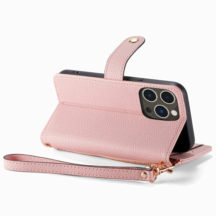 For iPhone 15 Pro Love Zipper Lanyard Leather Phone Case(Pink) - HoMEdemic™ 