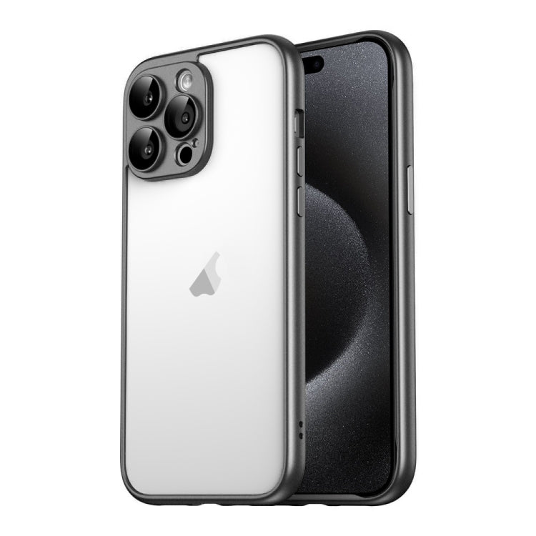 For iPhone 15 Pro Macaron PC Phone Pure Border Frame with Lens Glass Film(Black) - HoMEdemic™ 