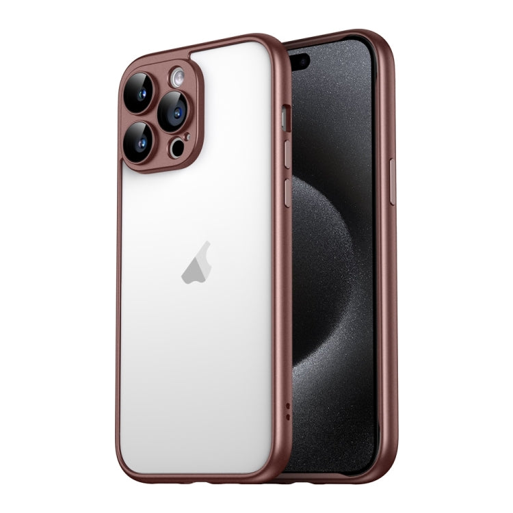 For iPhone 15 Pro Macaron PC Phone Pure Border Frame with Lens Glass Film(Brown) - HoMEdemic™ 
