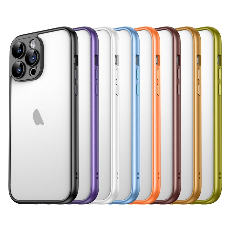 For iPhone 15 Pro Macaron PC Phone Pure Border Frame with Lens Glass Film(Brown) - HoMEdemic™ 