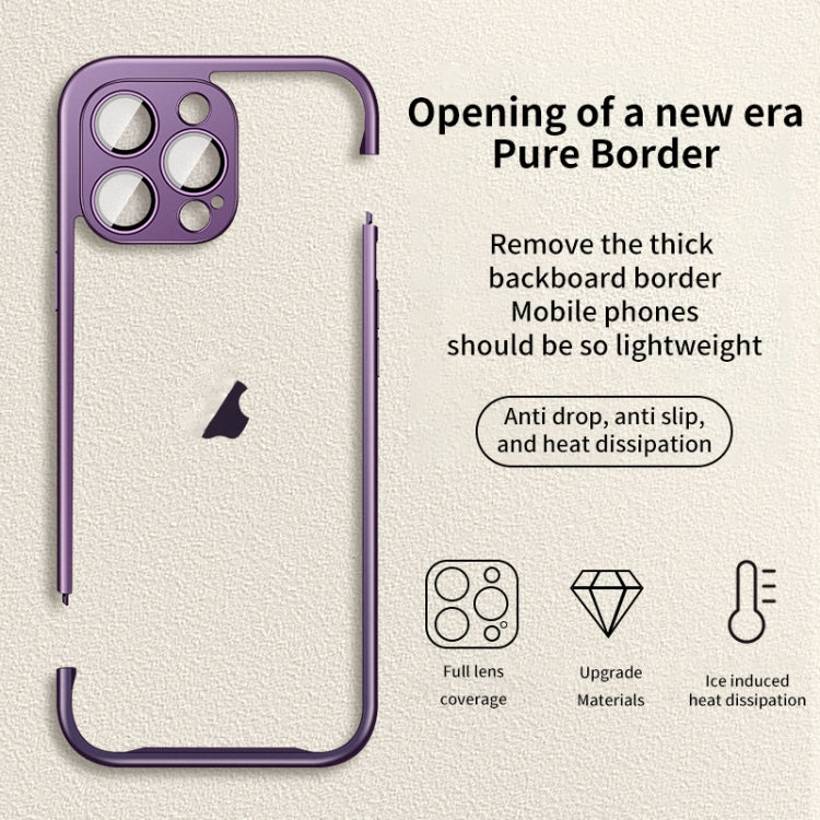 For iPhone 15 Pro Macaron PC Phone Pure Border Frame with Lens Glass Film(Brown) - HoMEdemic™ 