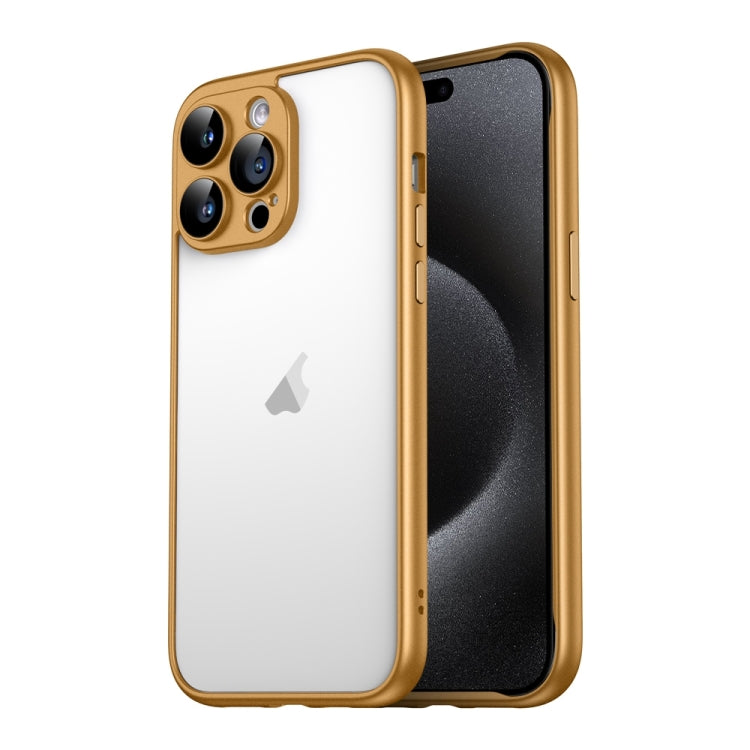 For iPhone 15 Pro Macaron PC Phone Pure Border Frame with Lens Glass Film(Gold) - HoMEdemic™ 