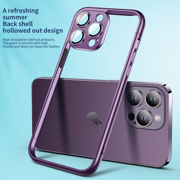 For iPhone 15 Pro Macaron PC Phone Pure Border Frame with Lens Glass Film(Purple) - HoMEdemic™ 
