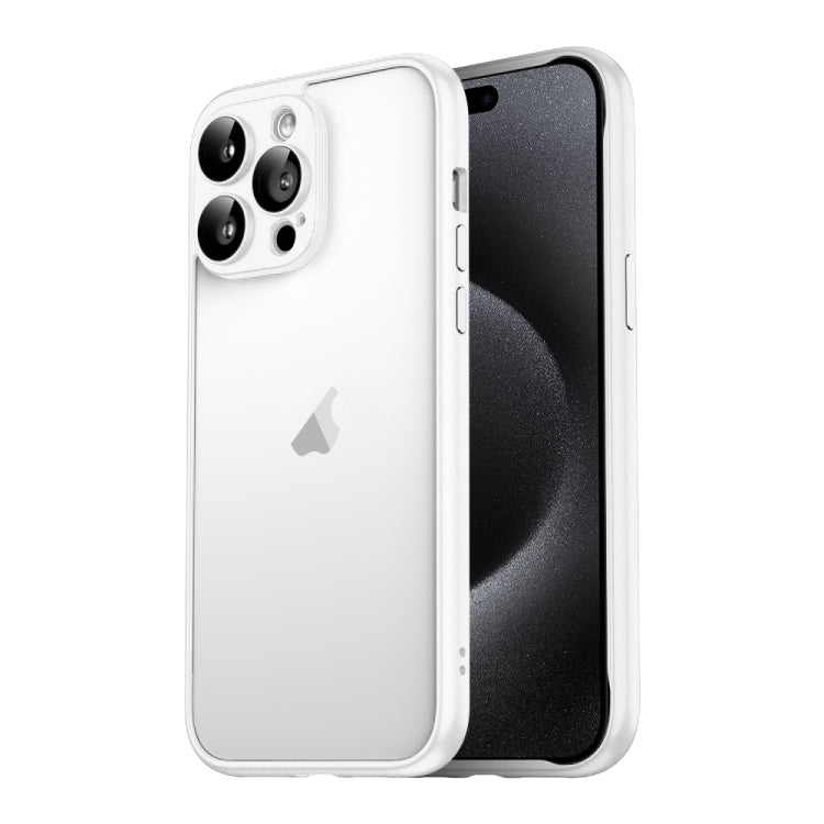 For iPhone 15 Pro Macaron PC Phone Pure Border Frame with Lens Glass Film(White) - HoMEdemic™ 