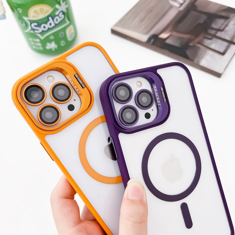 For iPhone 15 Pro MagSafe Acrylic Hybrid TPU Holder Phone Case with Lens film(Light Purple) - HoMEdemic™ 
