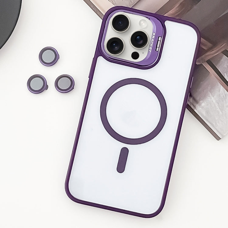 For iPhone 15 Pro MagSafe Acrylic Hybrid TPU Holder Phone Case with Lens film(Purple) - HoMEdemic™ 