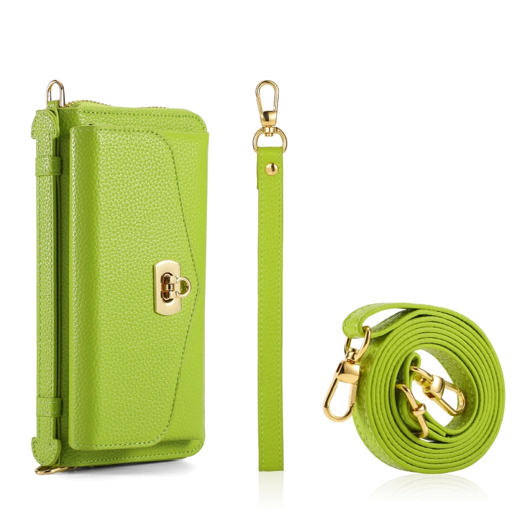 For iPhone 15 Pro MagSafe Crossbody Multi-functional Zipper Wallet Litchi Leather Phone Case(Green) - HoMEdemic™ 