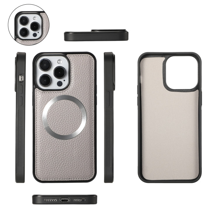 For iPhone 15 Pro MagSafe Crossbody Multi-functional Zipper Wallet Litchi Leather Phone Case(Grey) - HoMEdemic™ 