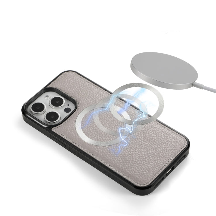 For iPhone 15 Pro MagSafe Crossbody Multi-functional Zipper Wallet Litchi Leather Phone Case(Grey) - HoMEdemic™ 