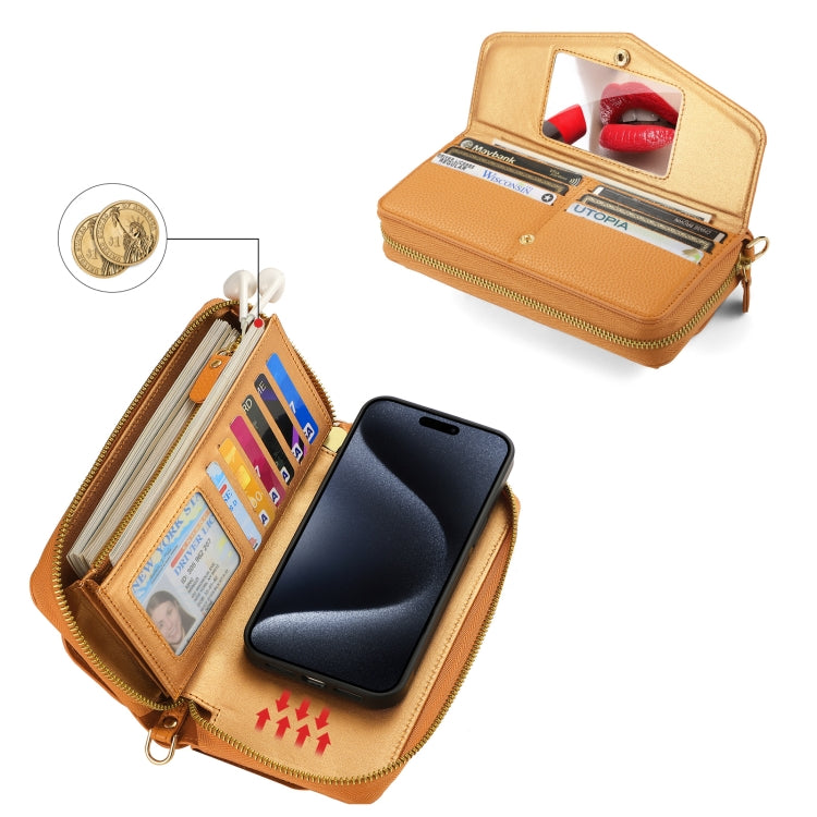 For iPhone 15 Pro MagSafe Crossbody Multi-functional Zipper Wallet Litchi Leather Phone Case(Orange) - HoMEdemic™ 