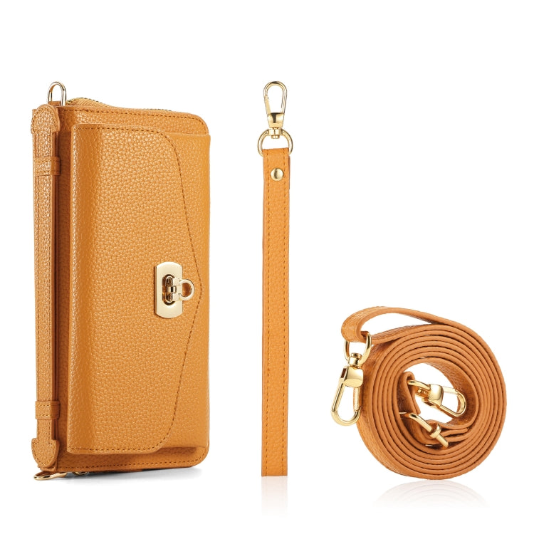 For iPhone 15 Pro MagSafe Crossbody Multi-functional Zipper Wallet Litchi Leather Phone Case(Orange) - HoMEdemic™ 