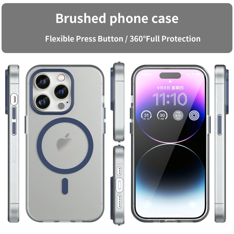 For iPhone 15 Pro MagSafe Frosted Translucent TPU + PC Full Coverage Phone Case(Dark Blue) - HoMEdemic™ 