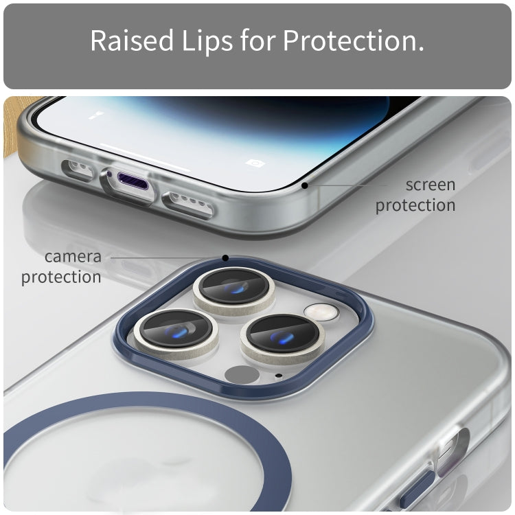 For iPhone 15 Pro MagSafe Frosted Translucent TPU + PC Full Coverage Phone Case(Dark Blue) - HoMEdemic™ 