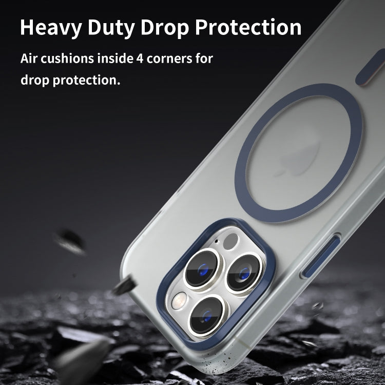 For iPhone 15 Pro MagSafe Frosted Translucent TPU + PC Full Coverage Phone Case(Dark Blue) - HoMEdemic™ 
