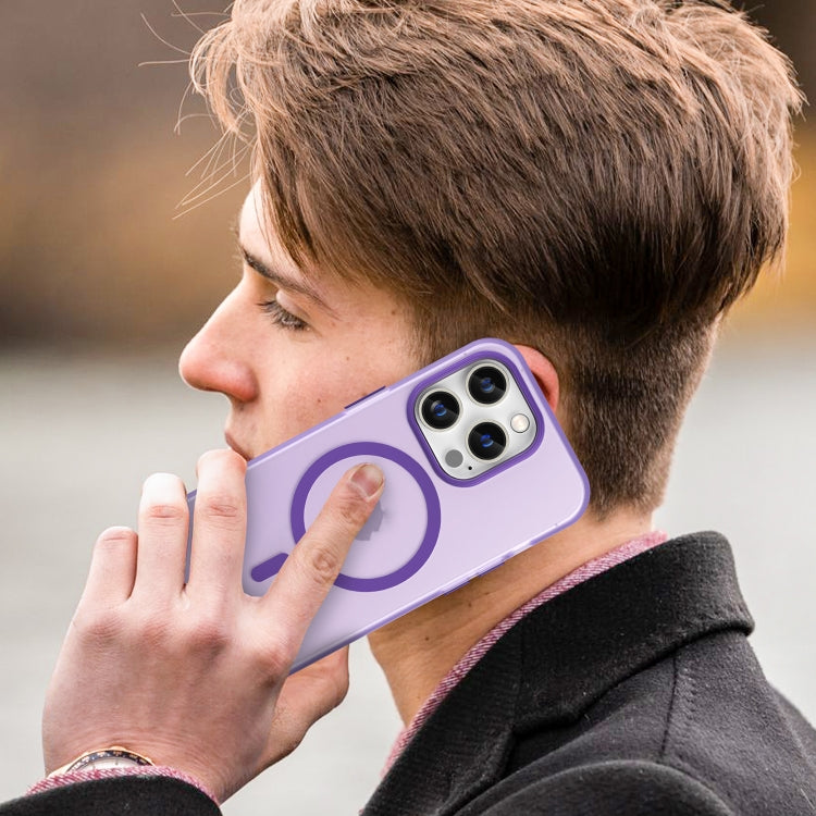 For iPhone 15 Pro MagSafe Frosted Translucent TPU + PC Full Coverage Phone Case(Dark Purple) - HoMEdemic™ 